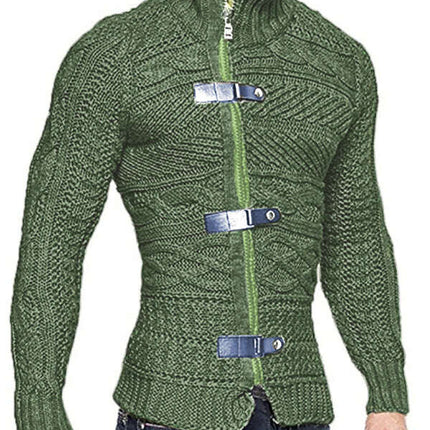 Men's Leather Button Long Sleeve Knitted Cardigan Jacket
