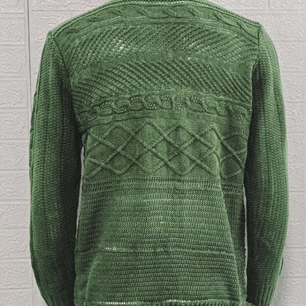 Men's Leather Button Long Sleeve Knitted Cardigan Jacket