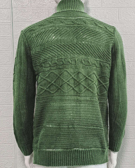 Men's Leather Button Long Sleeve Knitted Cardigan Jacket