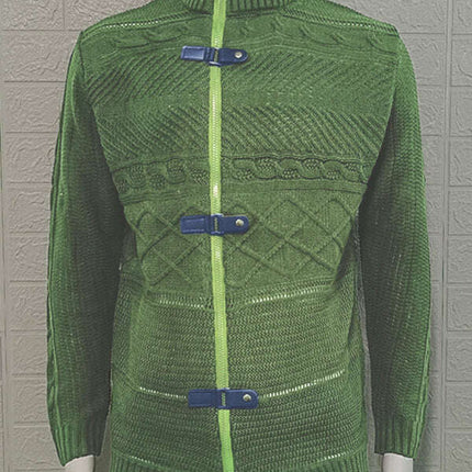 Men's Leather Button Long Sleeve Knitted Cardigan Jacket