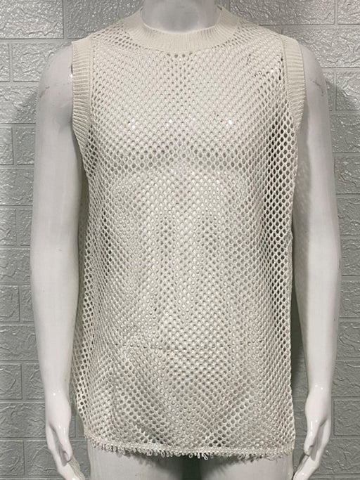 Men's Stylish Hollow Knit Sleeveless Round Neck Vest - Versatile Summer Fashion Piece