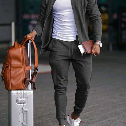 Men's new casual solid color baseball collar jacket suit