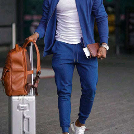 Men's new casual solid color baseball collar jacket suit