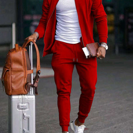 Men's new casual solid color baseball collar jacket suit