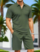 Men's lapel polo shirt short-sleeved T-shirt pocket decoration shorts two-piece set