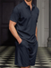 Men's lapel polo shirt short-sleeved T-shirt pocket decoration shorts two-piece set