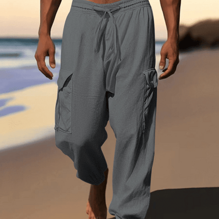 Casual cuffed multi-pocket drawstring trousers