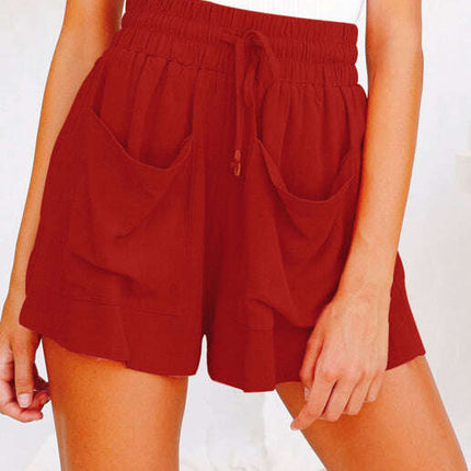 Ladies Cotton Linen High Waist Loose Wide Leg Shorts