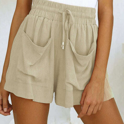 Ladies Cotton Linen High Waist Loose Wide Leg Shorts