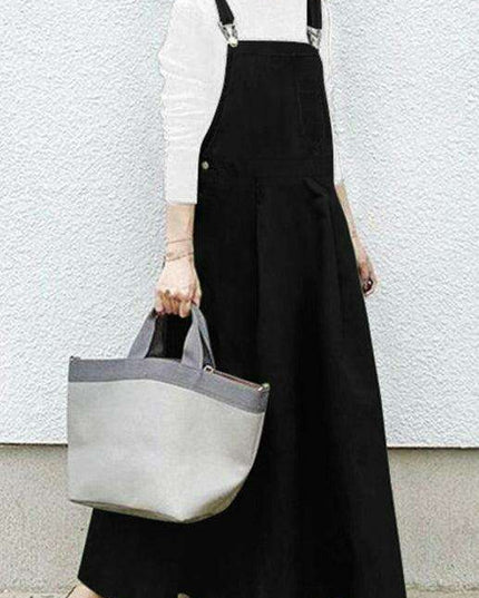 Chic Black Square Neck Suspender Skirt for Women