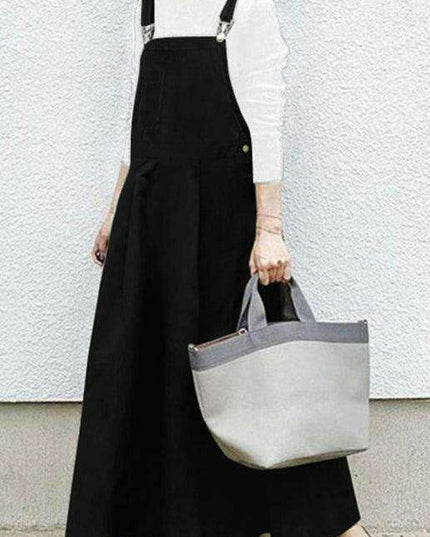 Chic Black Square Neck Suspender Skirt for Women