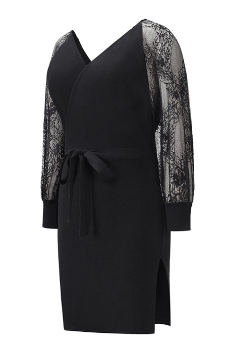Elegant Lace-Adorned Open-Back Knit Dress for Stylish Occasions