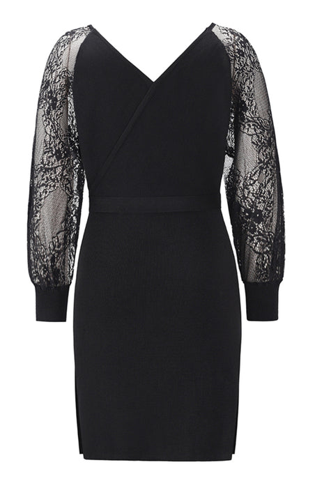 Lace-Embellished Open-Back Knit Dress for Chic Events