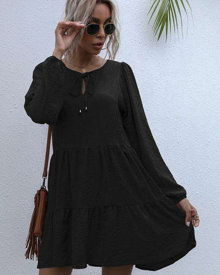 Retro Elegance Lantern Sleeve Midi Dress for Women - Vintage Charm Collection