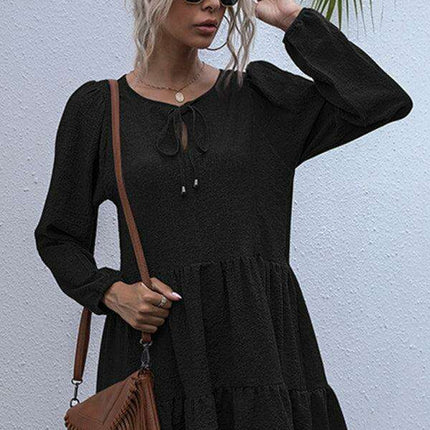 Retro Elegance Lantern Sleeve Midi Dress for Women - Vintage Charm Collection