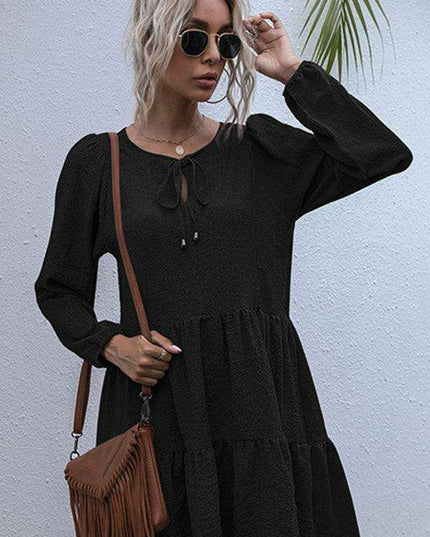 Retro Elegance Lantern Sleeve Midi Dress for Women - Vintage Charm Collection