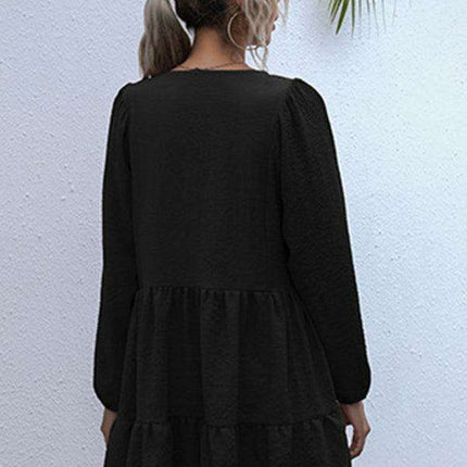 Retro Elegance Lantern Sleeve Midi Dress for Women - Vintage Charm Collection