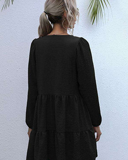 Retro Elegance Lantern Sleeve Midi Dress for Women - Vintage Charm Collection