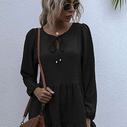 Retro Elegance Lantern Sleeve Midi Dress for Women - Vintage Charm Collection