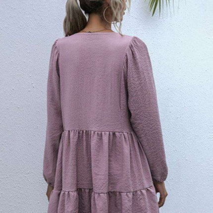 Retro Elegance Lantern Sleeve Midi Dress for Women - Vintage Charm Collection