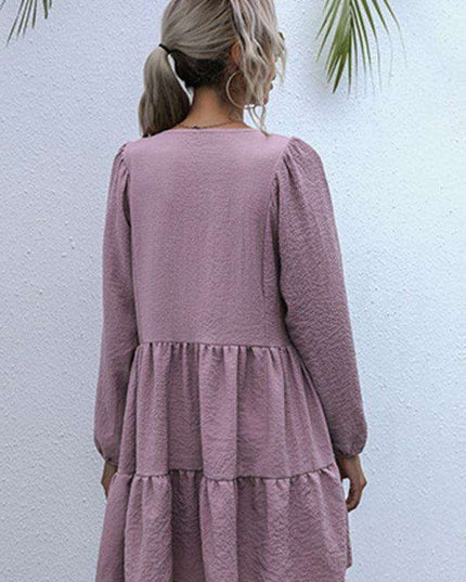 Retro Elegance Lantern Sleeve Midi Dress for Women - Vintage Charm Collection