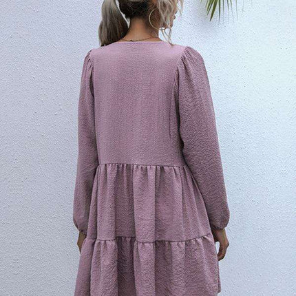 Retro Elegance Lantern Sleeve Midi Dress for Women - Vintage Charm Collection