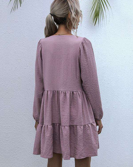 Retro Elegance Lantern Sleeve Midi Dress for Women - Vintage Charm Collection