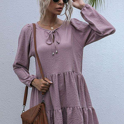 Retro Elegance Lantern Sleeve Midi Dress for Women - Vintage Charm Collection
