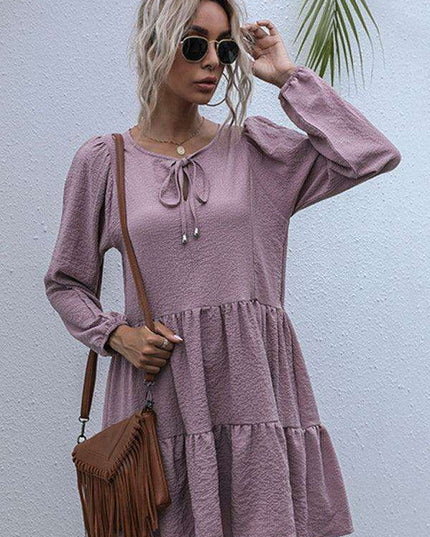 Retro Elegance Lantern Sleeve Midi Dress for Women - Vintage Charm Collection