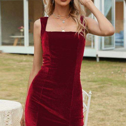 Elegant Square Neck Bodycon Dress with Curve-Enhancing Design