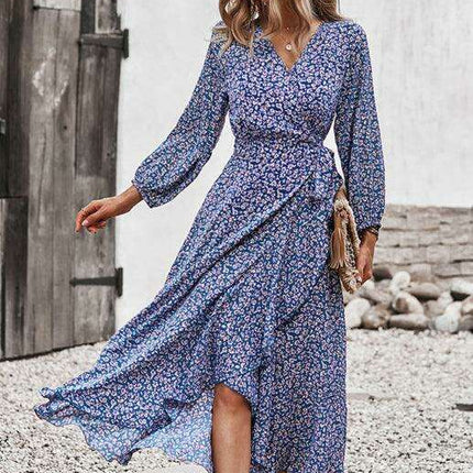 Bohemian Blossom Floral Lantern Sleeve Dress - Lightweight Rayon Blend Choice