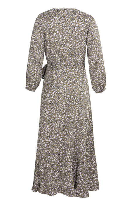 Bohemian Blossom Lantern Sleeve Dress - Elegant Rayon Blend