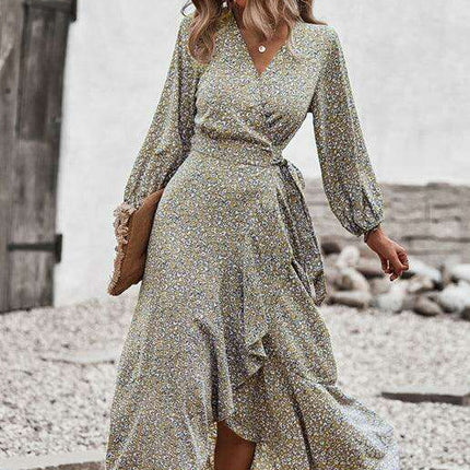 Bohemian Blossom Floral Lantern Sleeve Dress - Lightweight Rayon Blend Choice