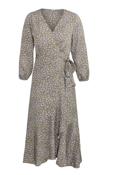 Bohemian Blossom Lantern Sleeve Dress - Elegant Rayon Blend