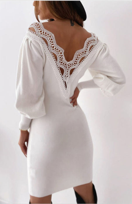 Elegant Lace Embroidered V-Neck Backless Summer Dress