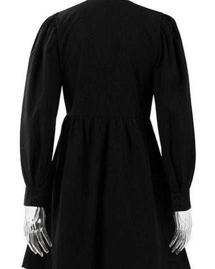 Elegant Deep V-Neck Bubble Sleeve Dress - A Stylish Addition for Every Occasion