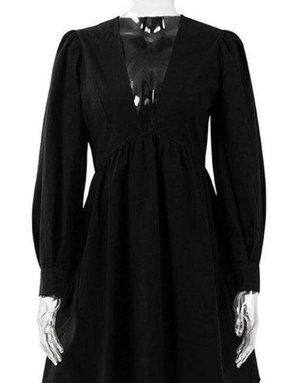 Elegant Deep V-Neck Bubble Sleeve Dress - A Stylish Addition for Every Occasion