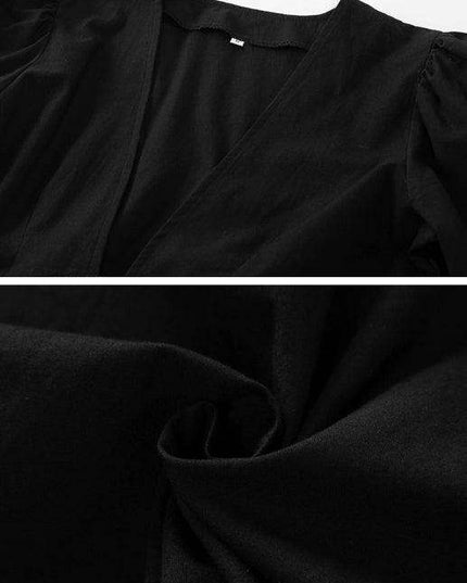 Elegant Deep V-Neck Bubble Sleeve Dress - A Stylish Addition for Every Occasion