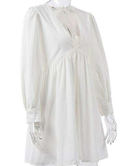 Elegant Deep V-Neck Bubble Sleeve Dress - A Stylish Addition for Every Occasion