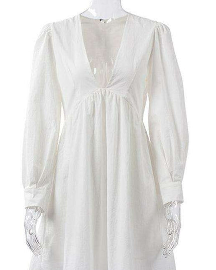 Elegant Deep V-Neck Bubble Sleeve Dress - A Stylish Addition for Every Occasion