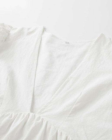 Elegant Deep V-Neck Bubble Sleeve Dress - A Stylish Addition for Every Occasion