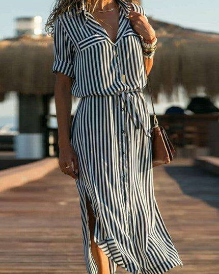 Chic Striped Chiffon Summer Dress - Trendy Women's Fashion