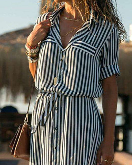 Chic Striped Chiffon Summer Dress - Trendy Women's Fashion