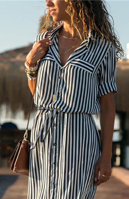 Striped Chiffon Lace-Up Slip Dress with High Waist for Women