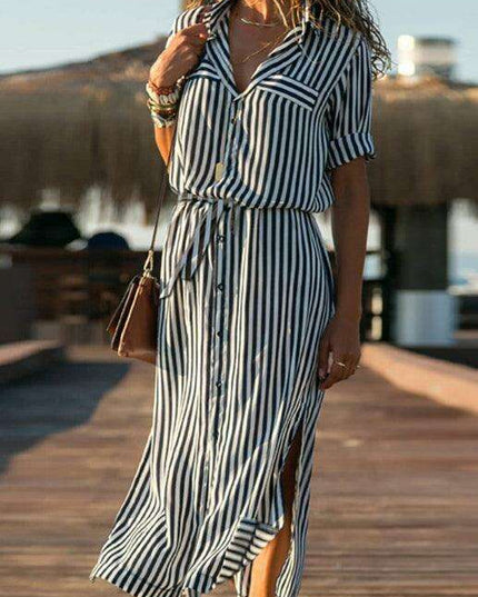 Chic Striped Chiffon Summer Dress - Trendy Women's Fashion