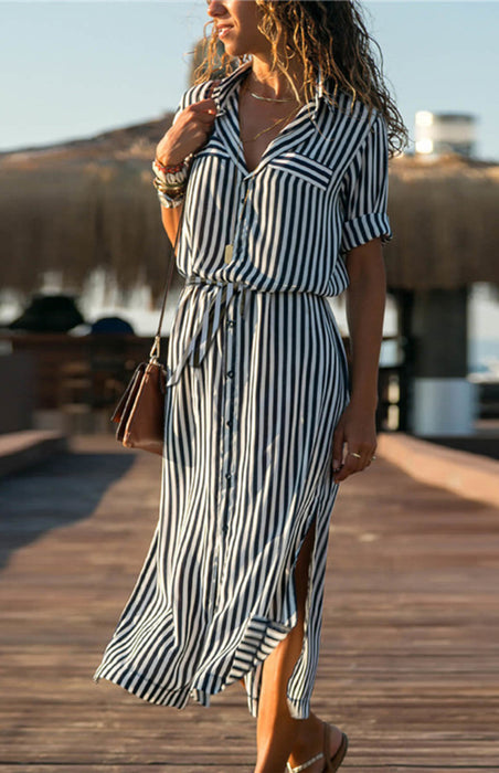Chic Striped Chiffon Slip Dress - Women's Elegant Summer Attire
