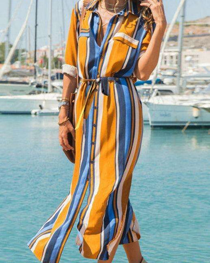 Chic Striped Chiffon Summer Dress - Trendy Women's Fashion