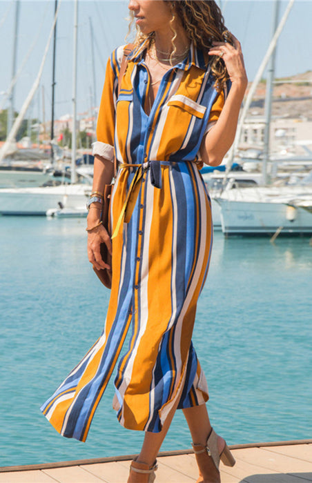 Chic Striped Chiffon Slip Dress - Women's Elegant Summer Attire