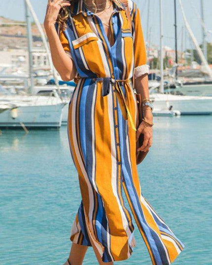Chic Striped Chiffon Summer Dress - Trendy Women's Fashion