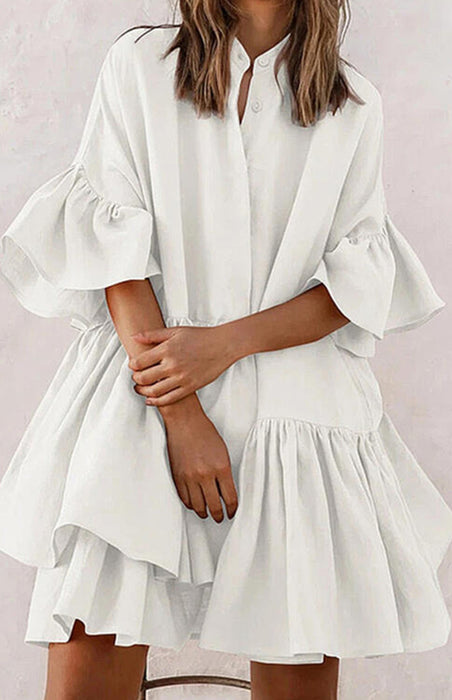 Sophisticated Chiffon Dress with Ruffle Sleeves for Women
